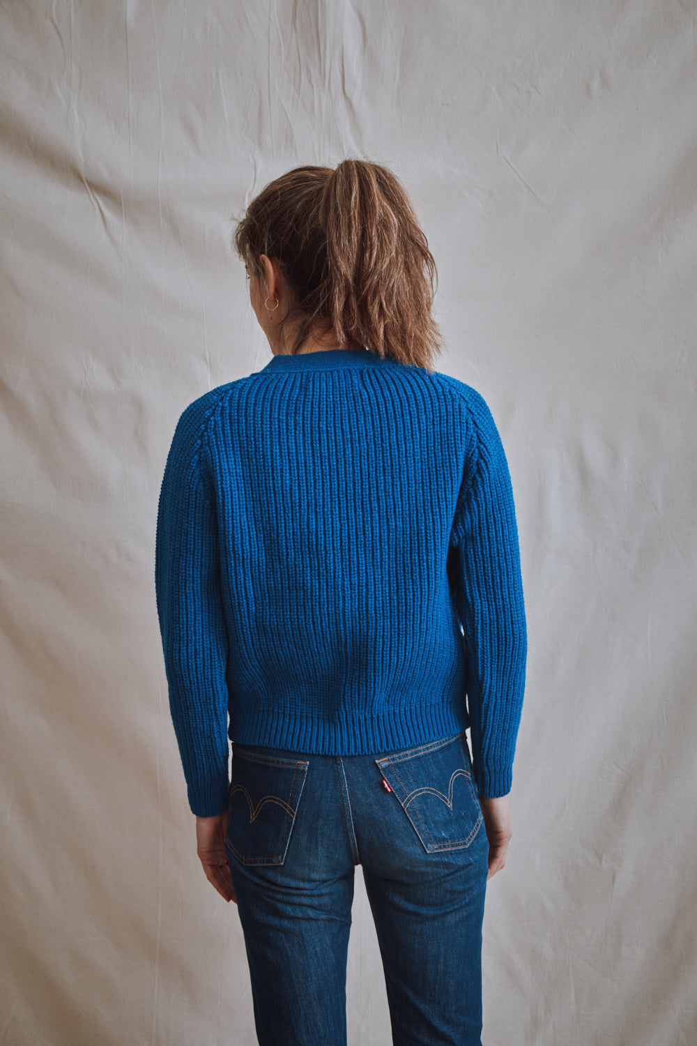 Item #386 - ANNA V-Neck Cardigan in Merino Wool - Cobalt Blue