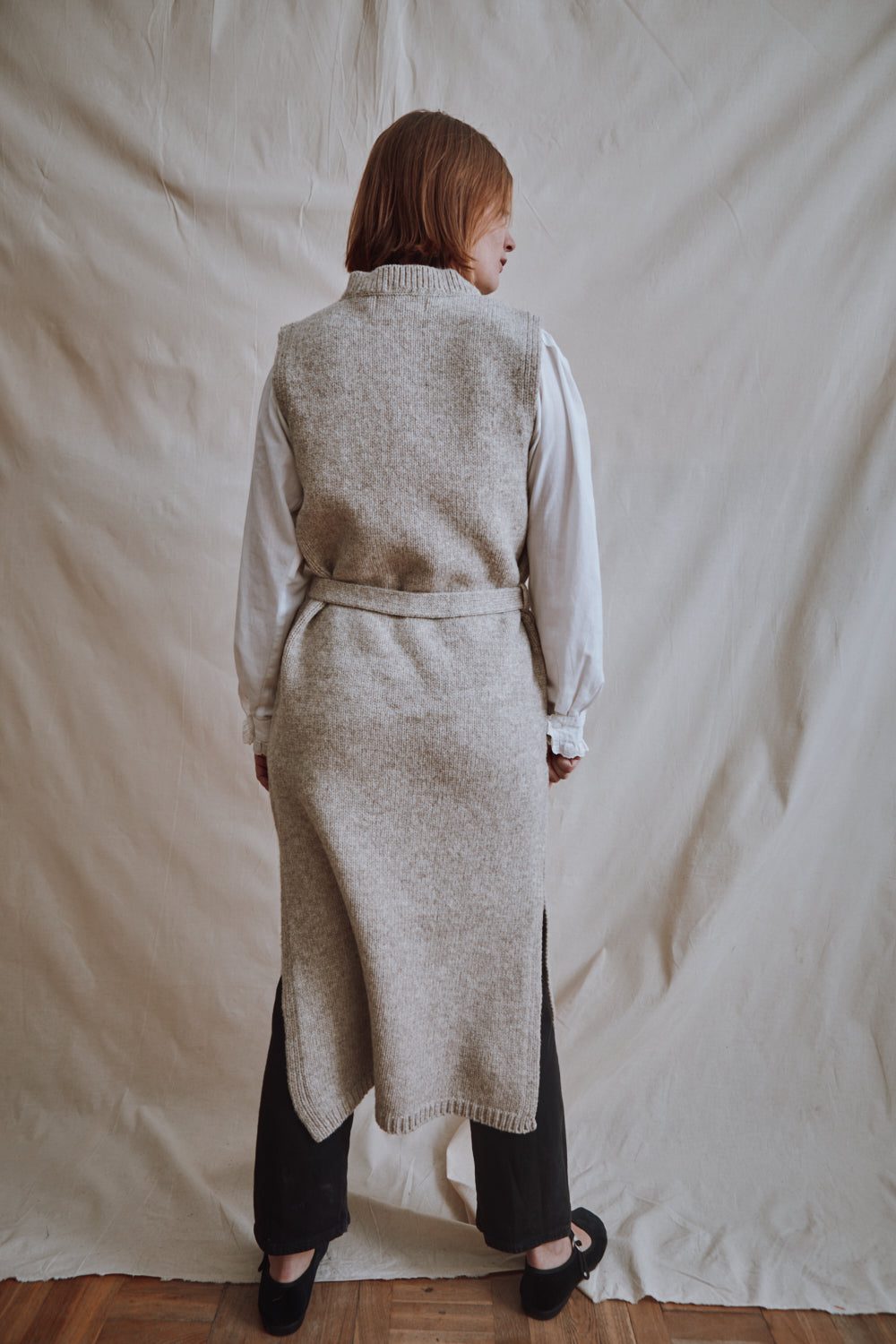 Item #390 - ALICIA V-Neck Dress in Merino Wool - Beige
