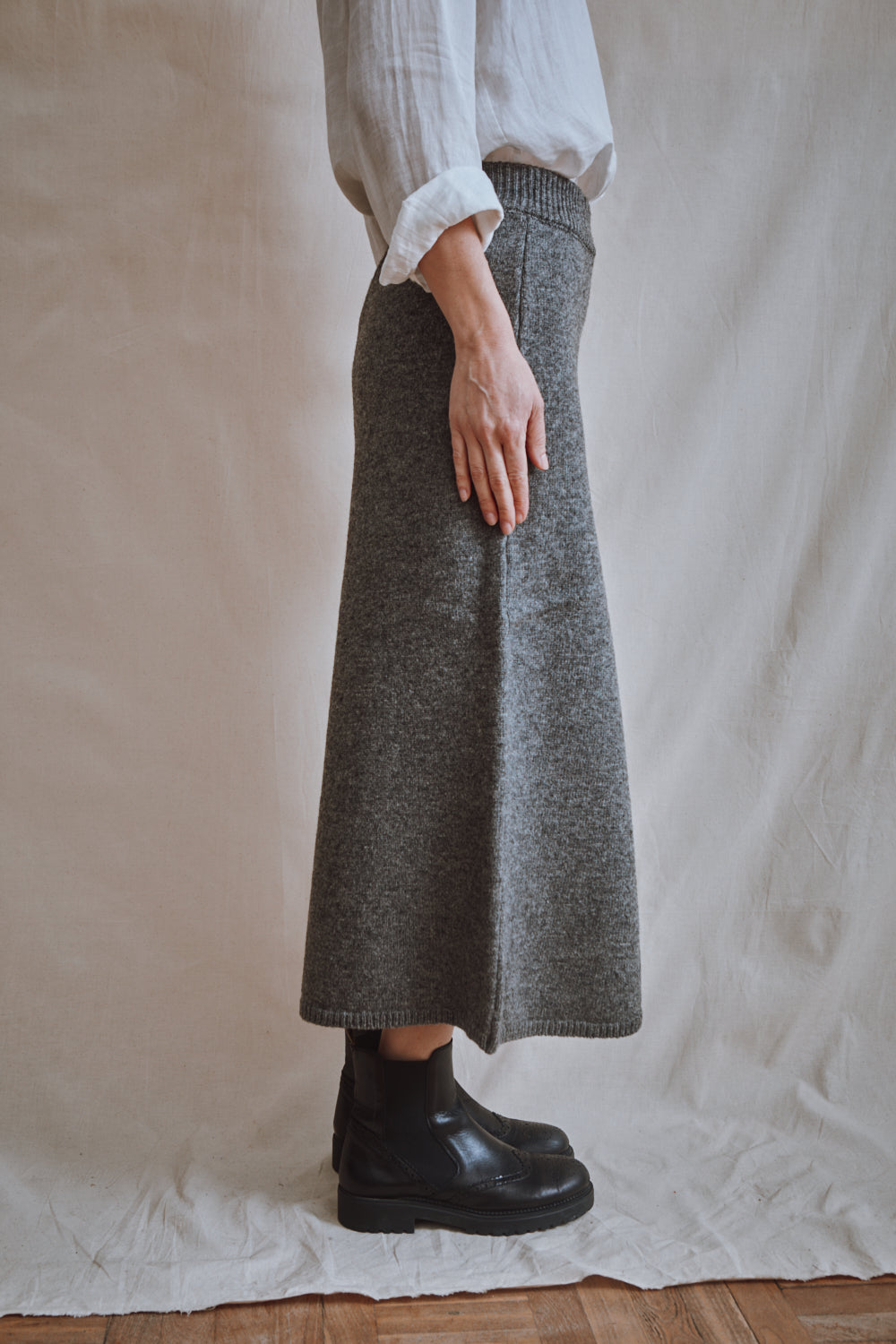 Item #391 - AUGUSTINE Flare Skirt in Merino Wool - Ash Grey