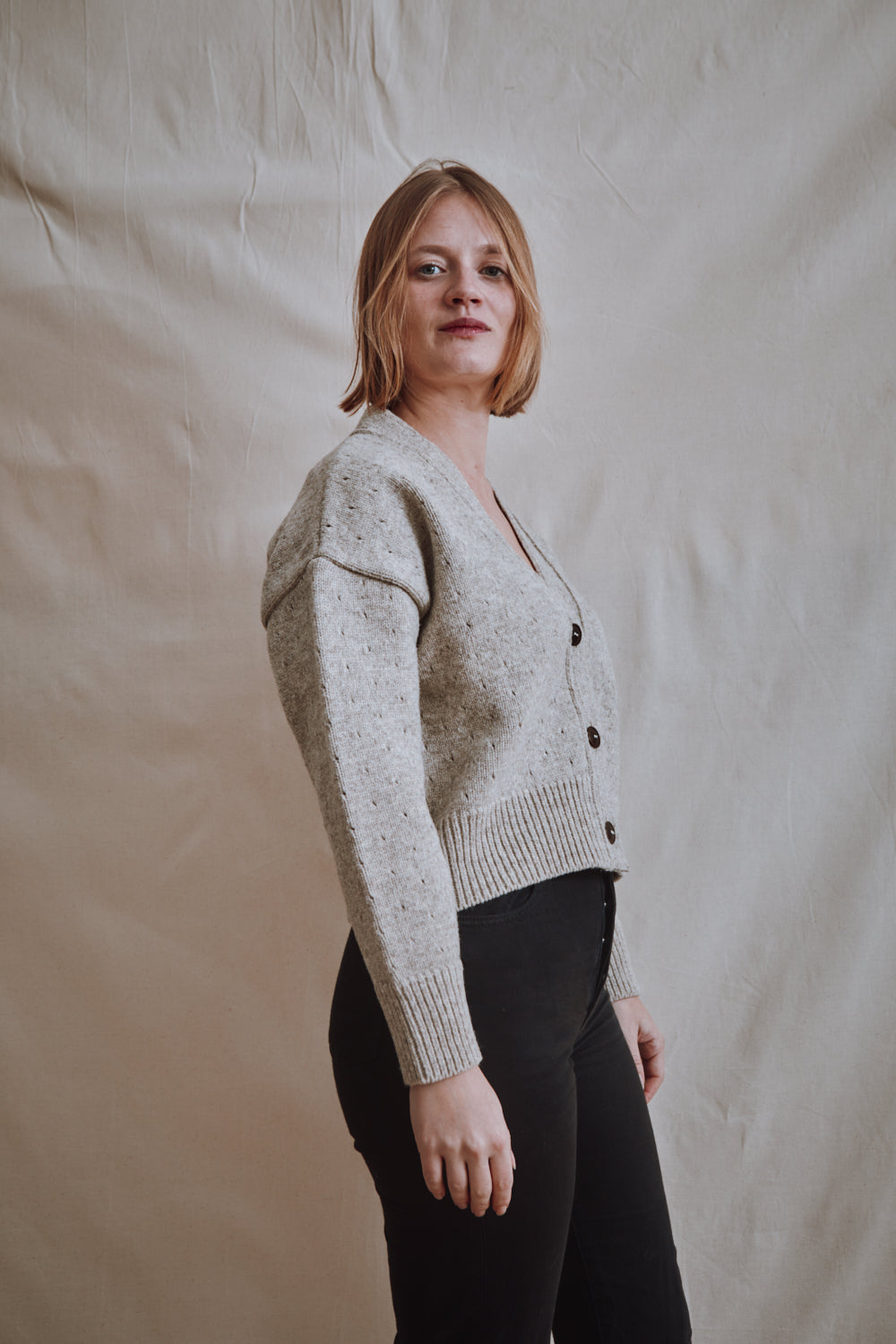Item #395 - KATRINA Open Weave Cardigan in Merino Wool - Beige