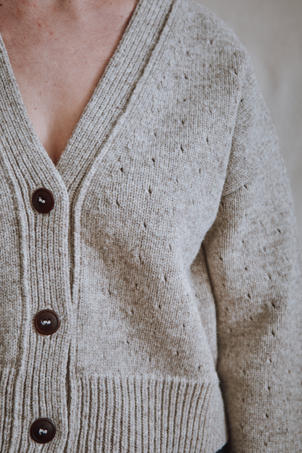 Item #395 - KATRINA Open Weave Cardigan in Merino Wool - Beige