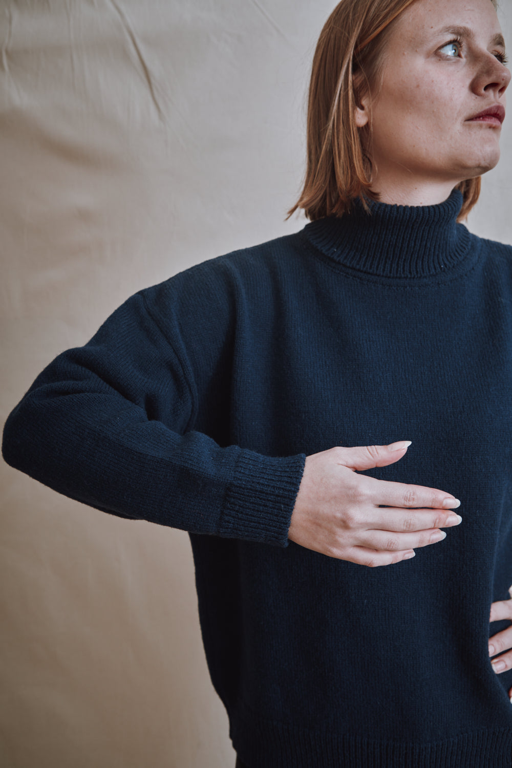 Item #397 - MICHELLE Lightweight Turtleneck Sweater in Merino Wool - Navy blue