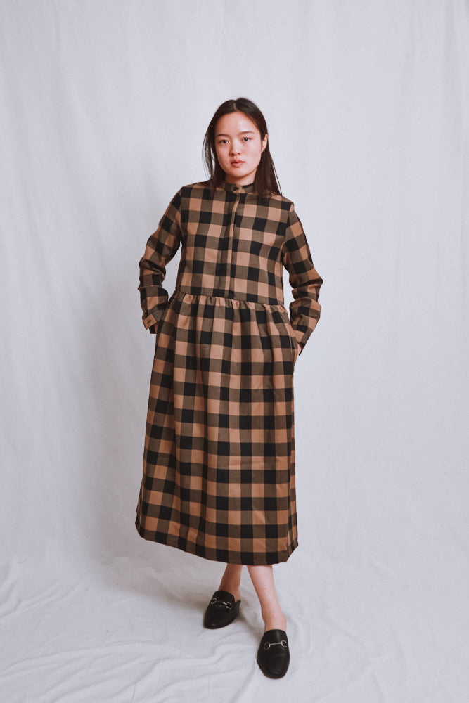 Item #757 - CATHERINE Flannel Wool Dress - Camel