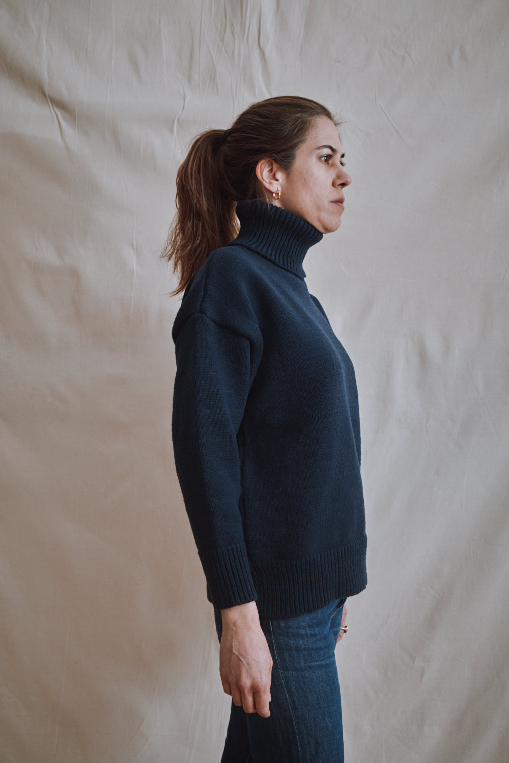 Item #398 - THÉRÈSE Turtleneck Sweater in Merino Wool - Navy blue