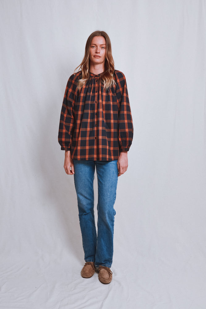 Item #759 - YVONNE Cotton Shirt - Amber Tartan