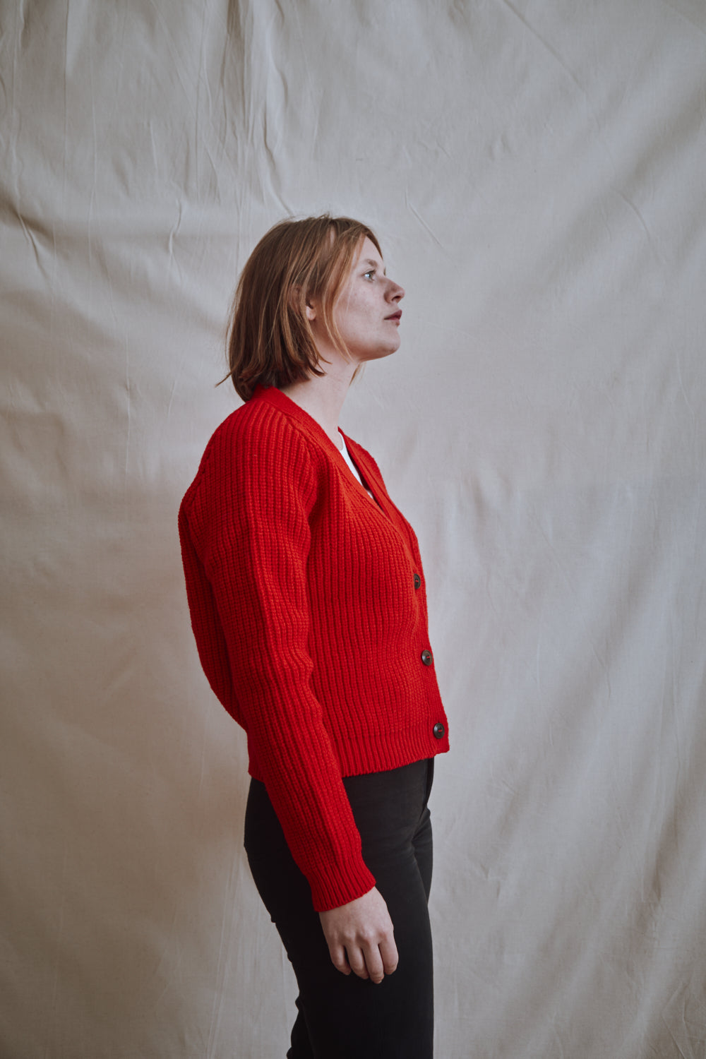 Item #445 - ANNA V-Neck Cardigan in Merino Wool - Red