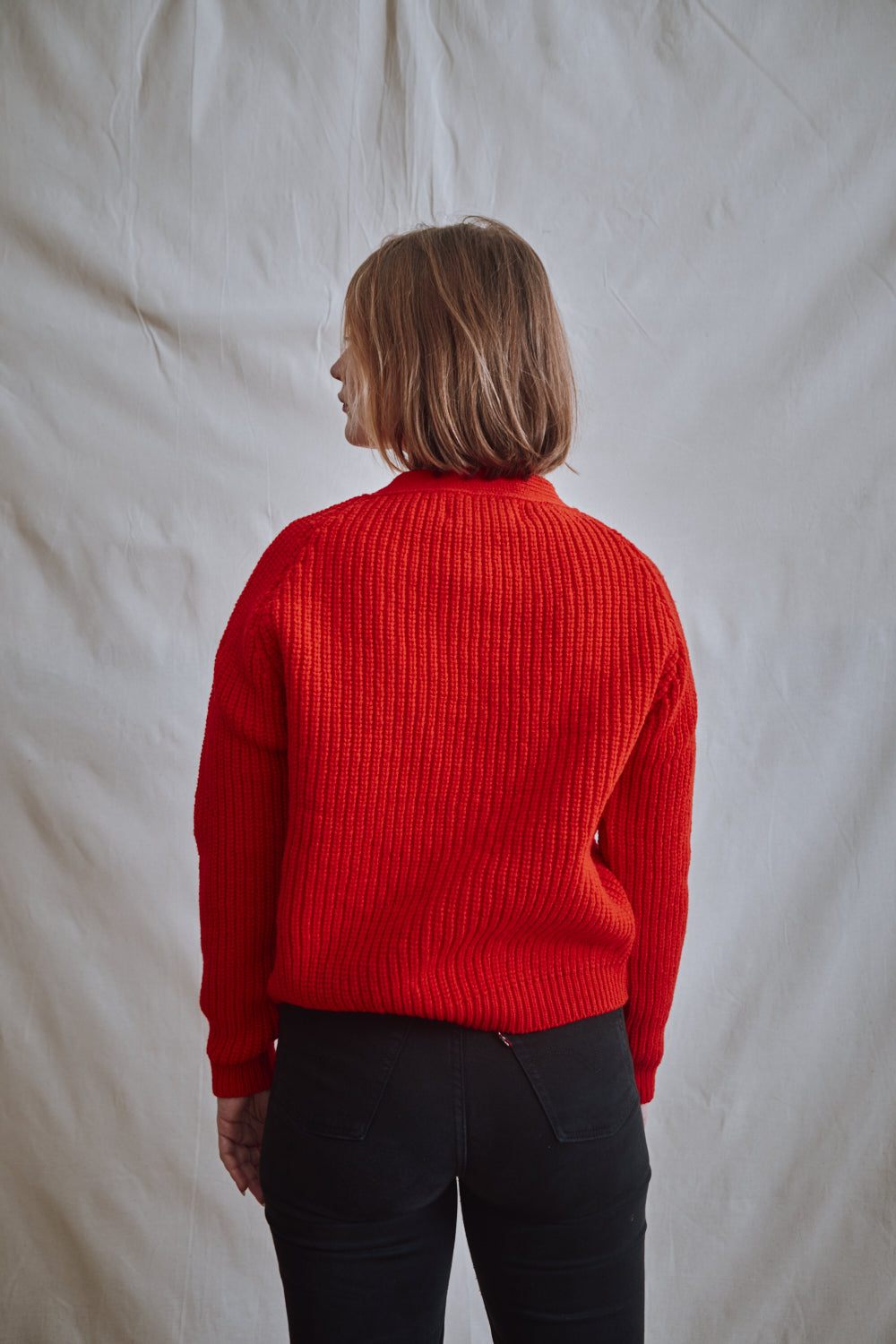 Item #445 - ANNA V-Neck Cardigan in Merino Wool - Red