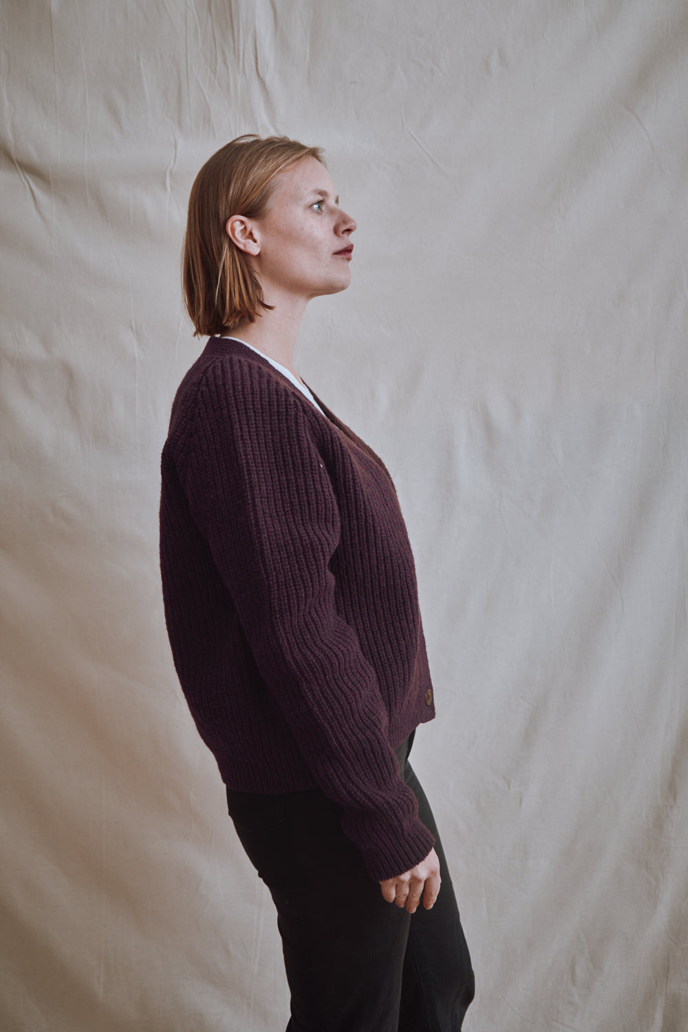 Item #446 - ANNA V-Neck Cardigan in Merino Wool - Plum