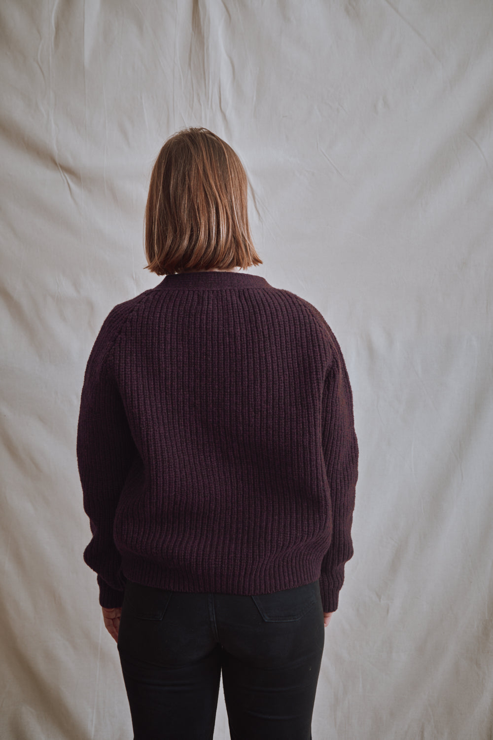 Item #446 - ANNA V-Neck Cardigan in Merino Wool - Plum
