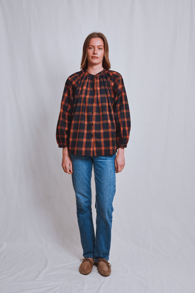 Item #761 - YVONNE Cotton Shirt - Amber Tartan