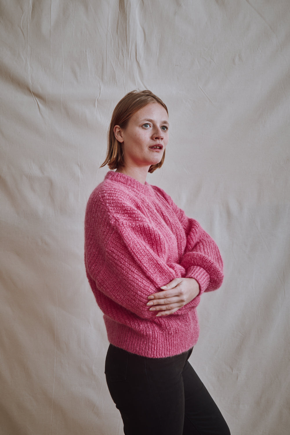 Item #411 - LUCIE Batwing Sweater in Mohair Wool - Fuchsia