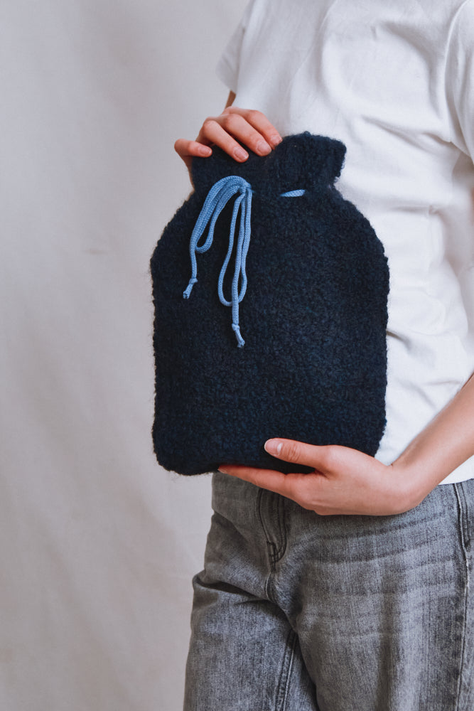 Item #675 - LILOU Hot Water Bottle Cover in Curly Alpaca - Midnight Blue