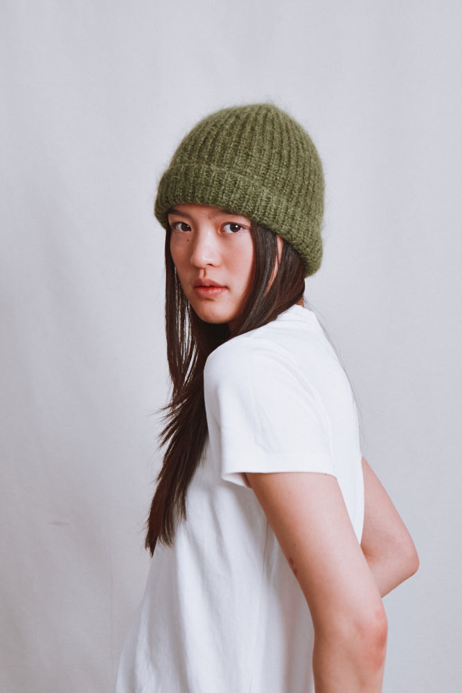 Item #657 - PAUL Beanie in Merino-Mohair Wool - Olive Green