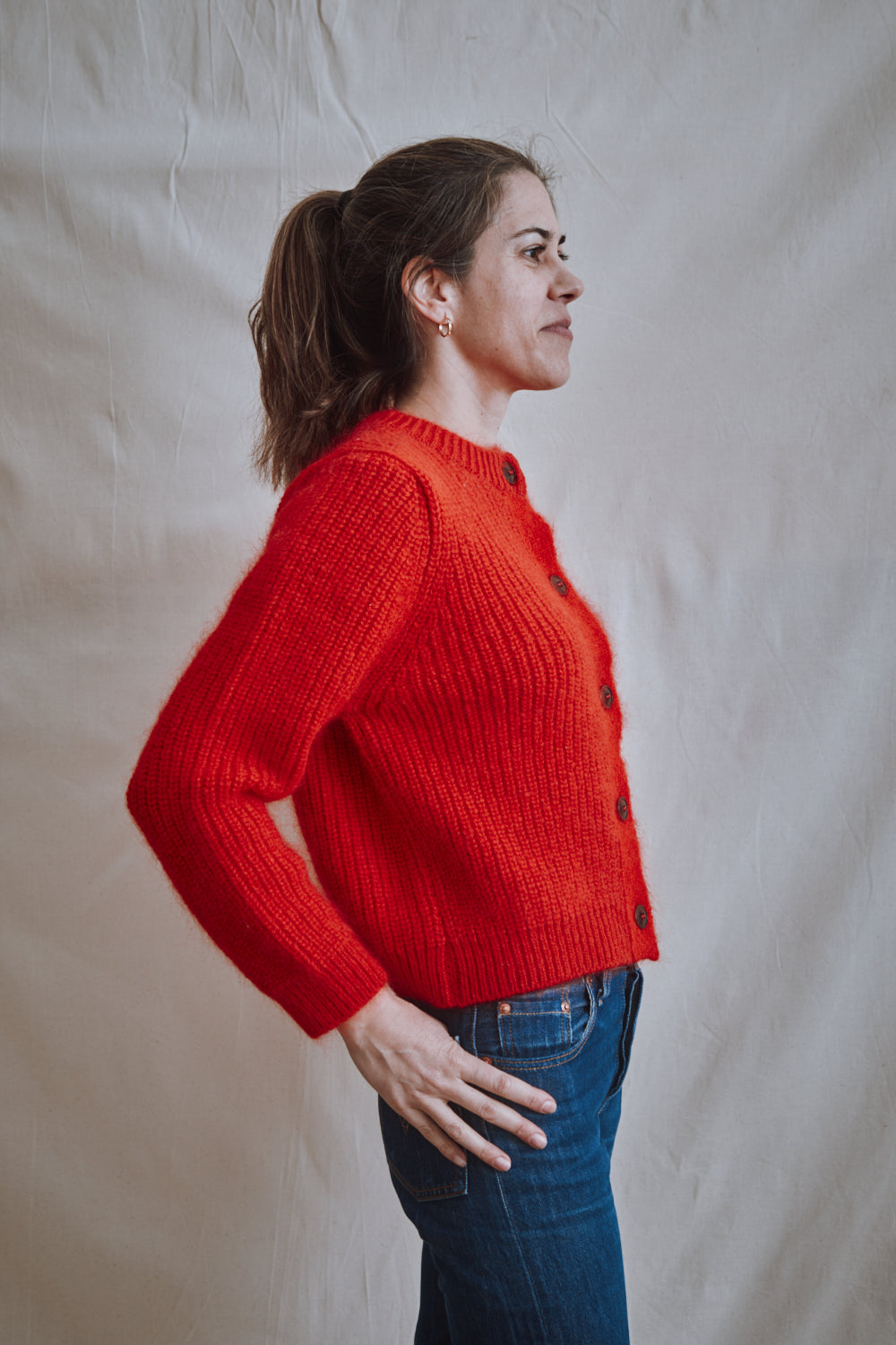 Item #462 - CHARLOTTE Round-Neck Cardigan in Merino-Mohair Wool - Red