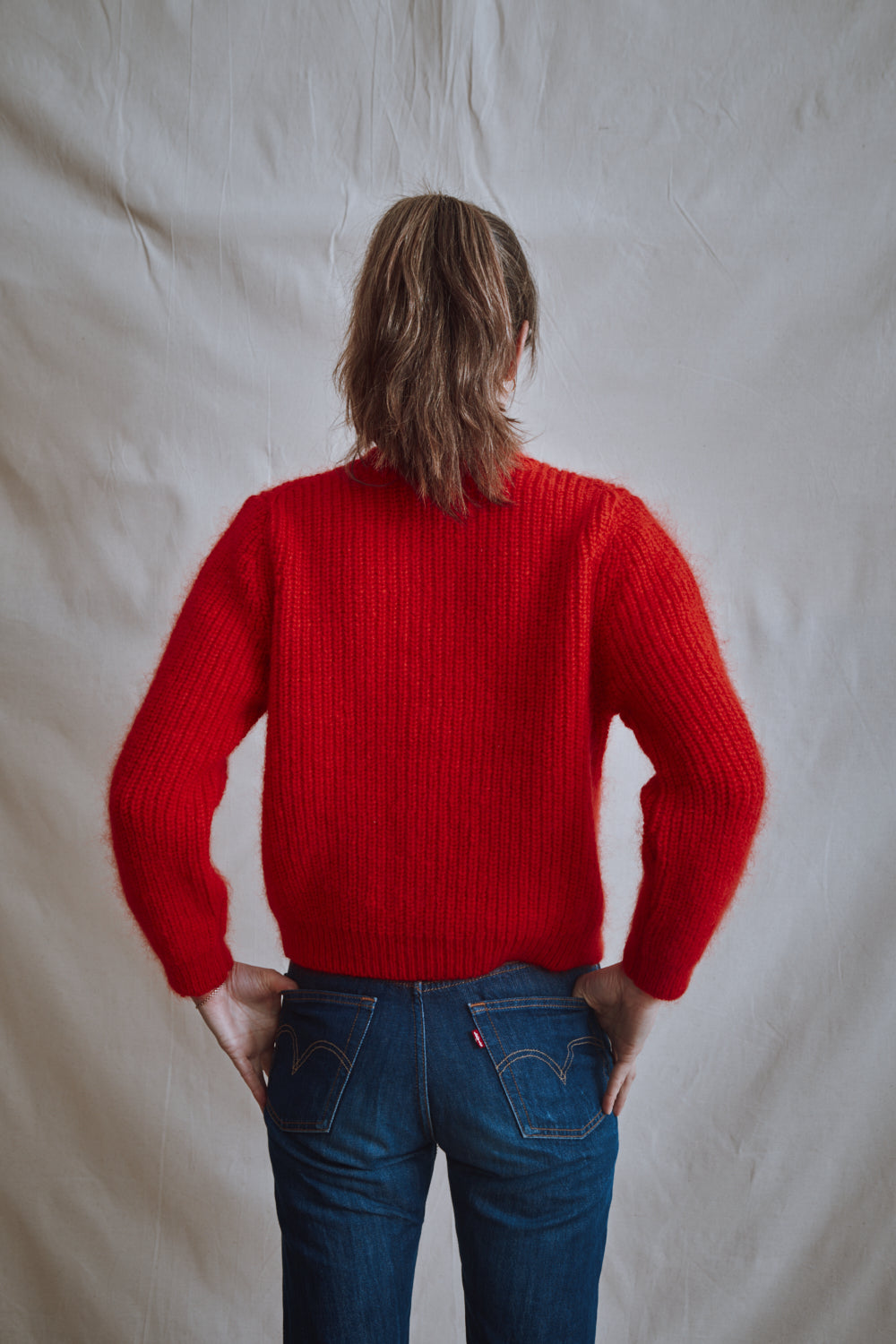 Item #462 - CHARLOTTE Round-Neck Cardigan in Merino-Mohair Wool - Red