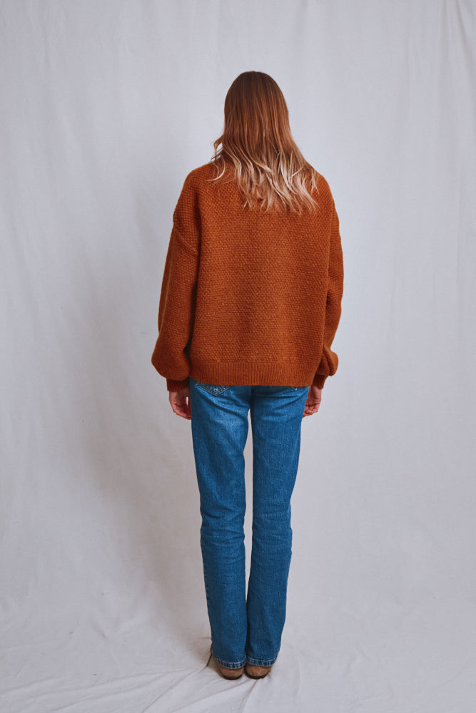 Référence n° 685 - Cardigan à col montant GEORGE en laine mérinos et mohair - Ambre