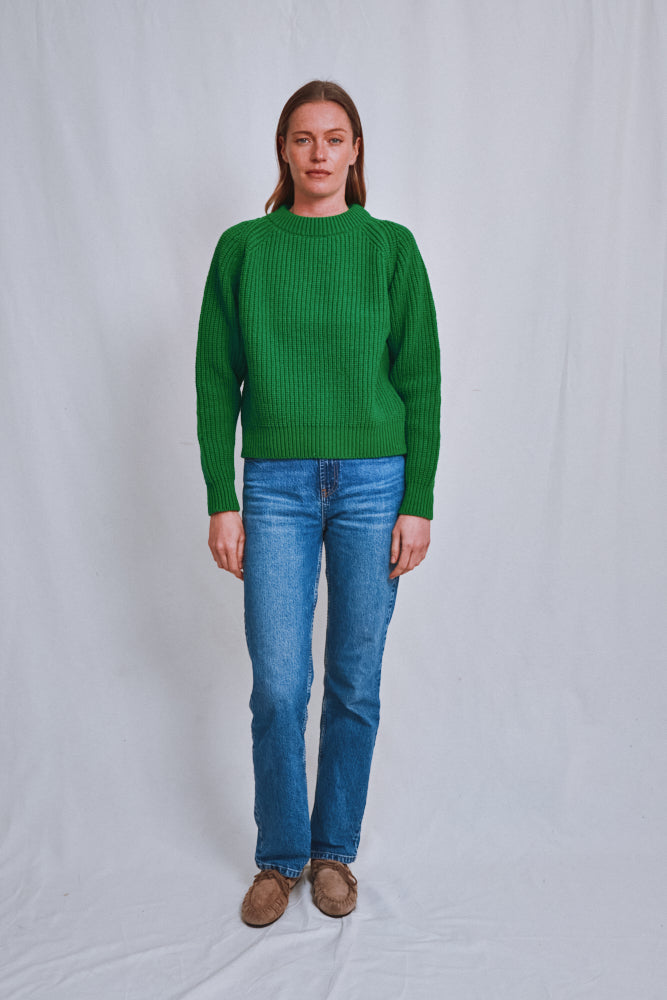 Item #597 - AGNÈS Raglan Sweater in Merino Wool - Parrot Green