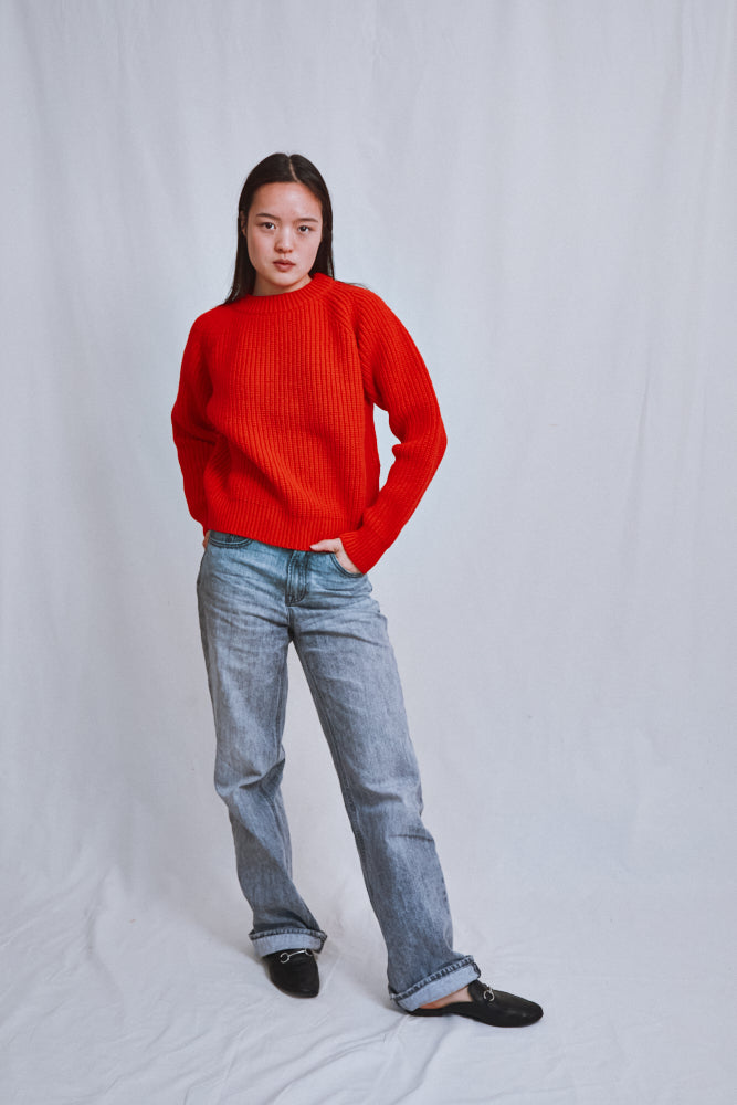 Item #599 - AGNÈS Raglan Sweater in Merino Wool -Red