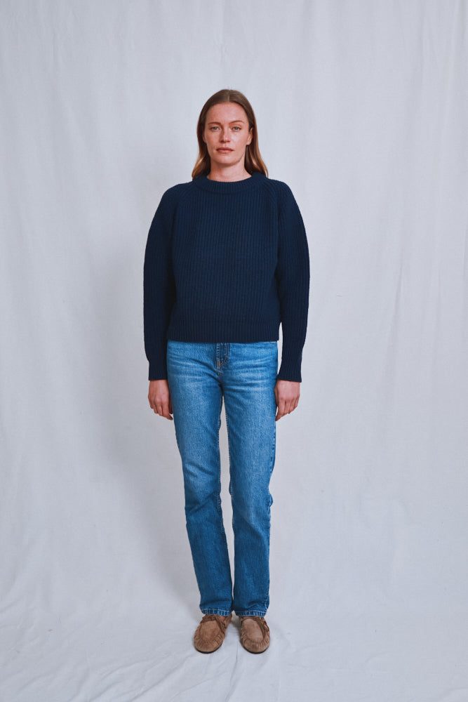 Item #598 - AGNÈS Raglan Sweater in Merino Wool - Navy