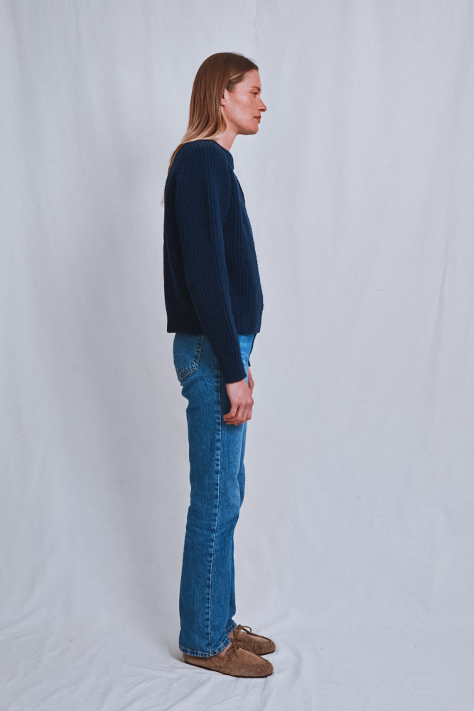 Référence n° 598 - Pull raglan AGNÈS en laine mérinos - Bleu marine