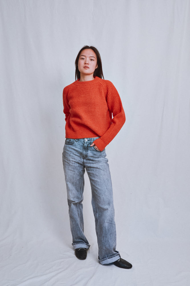 Item #600 - AGNÈS Raglan Sweater in Merino Wool - Coral