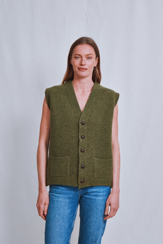 Référence n° 691 - Gilet sans manches pour homme ALBERTO en laine bouillie - Vert olive