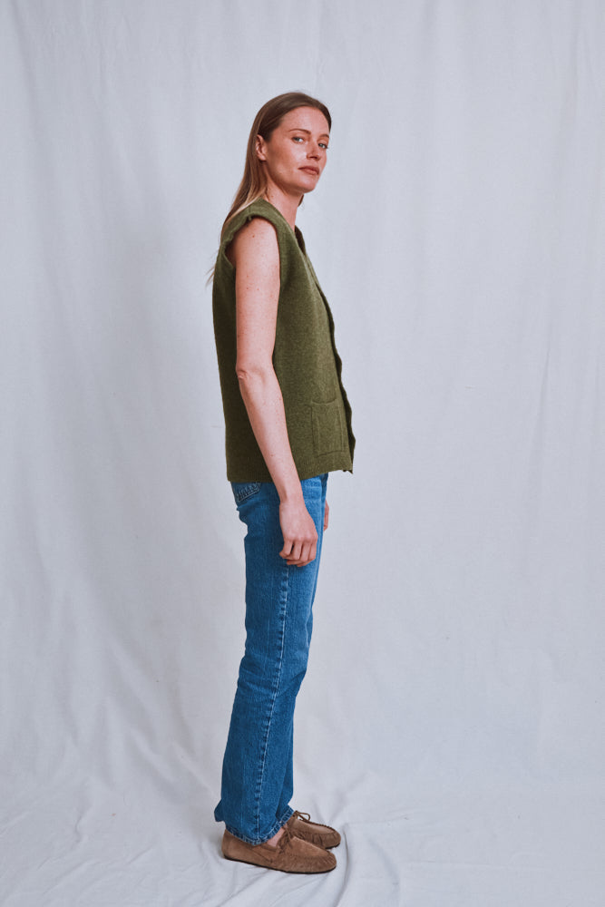 Référence n° 691 - Gilet sans manches pour homme ALBERTO en laine bouillie - Vert olive