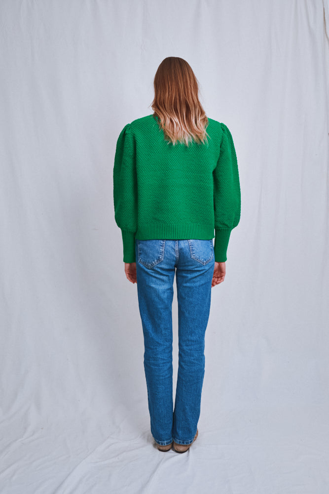 Item #688 - ANAIS Puff Sleeve Cardigan in Merino Wool - Parrot Green