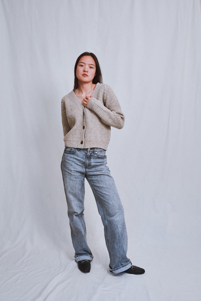 Item #618 - ANNA V-Neck Cardigan in Merino Wool - Beige