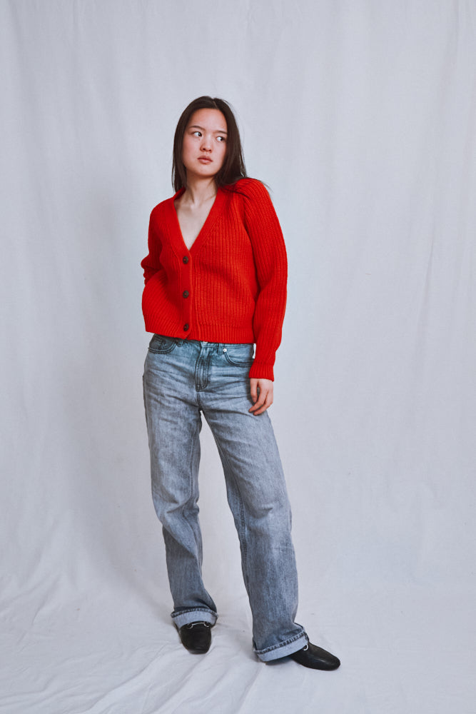 Item #646 - ANNA V-Neck Cardigan in Merino Wool - Red