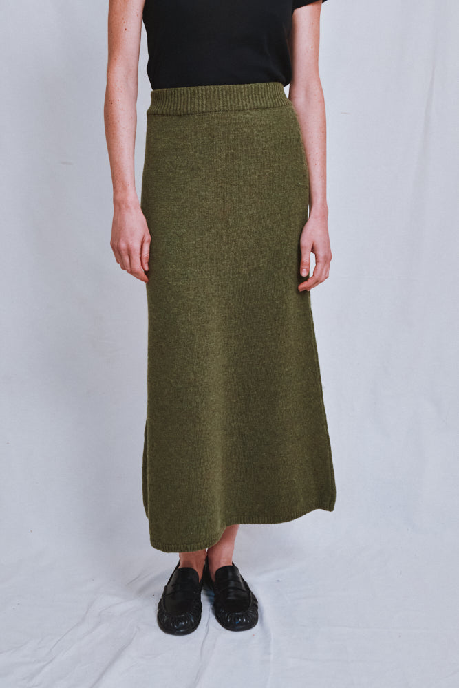 Item #552 - AUGUSTINE Flare Skirt in Merino Wool - Olive Green