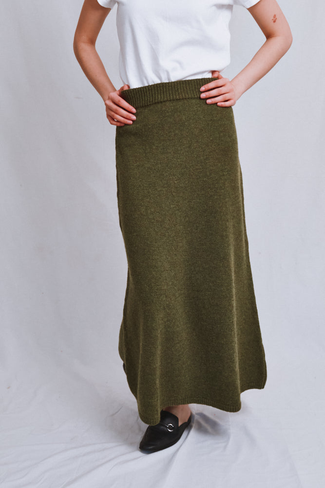 Item #553 - AUGUSTINE Flare Skirt in Merino Wool - Olive Green