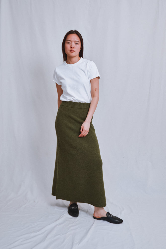 Item #581 - AUGUSTINE Flare Skirt in Merino Wool - Olive Green