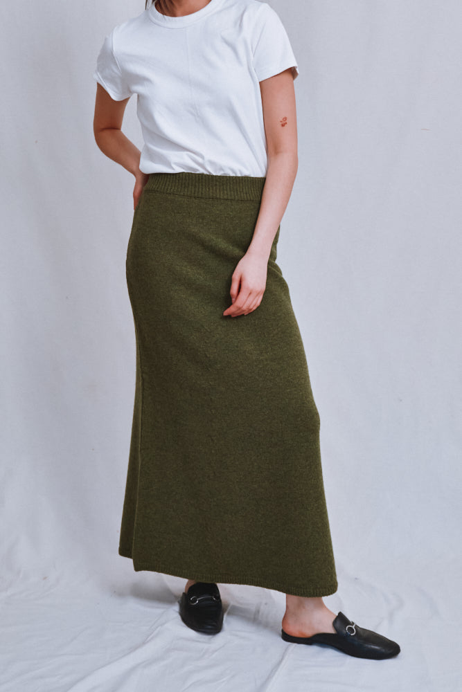 Item #581 - AUGUSTINE Flare Skirt in Merino Wool - Olive Green