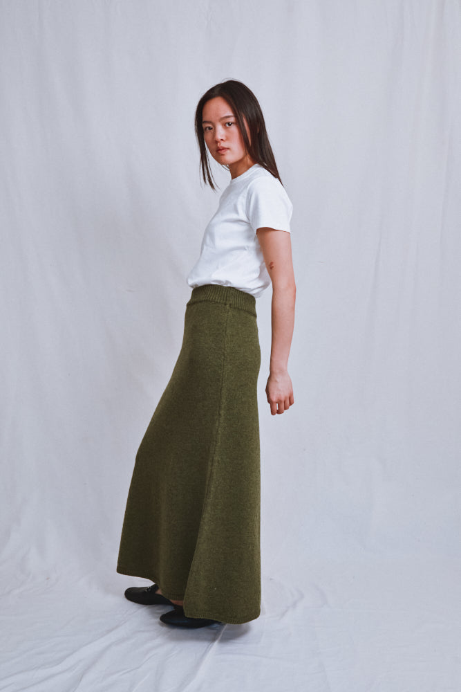 Item #581 - AUGUSTINE Flare Skirt in Merino Wool - Olive Green