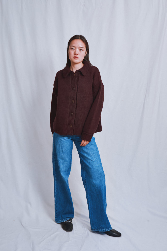 Référence n° 629 - Veste en maille CALAMITY en laine mérinos - Prune