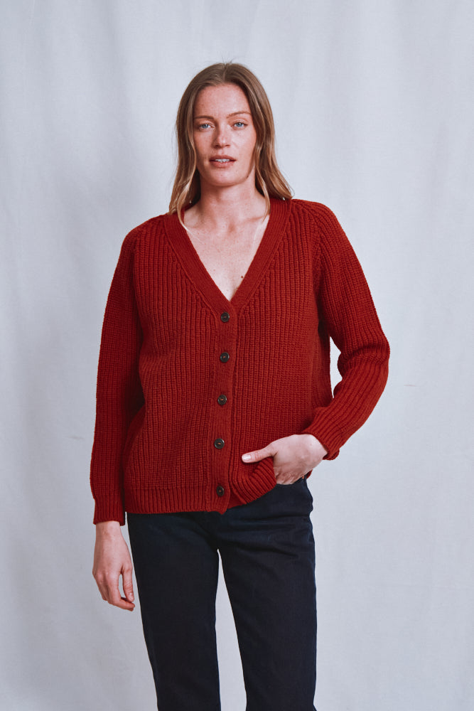 Référence n° 647 - Cardigan en laine mérinos CLAUDE - Brique