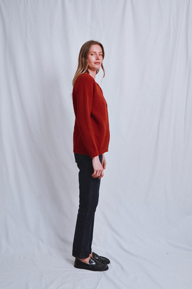 Item #647 - CLAUDE Merino Wool Cardigan - Rust red