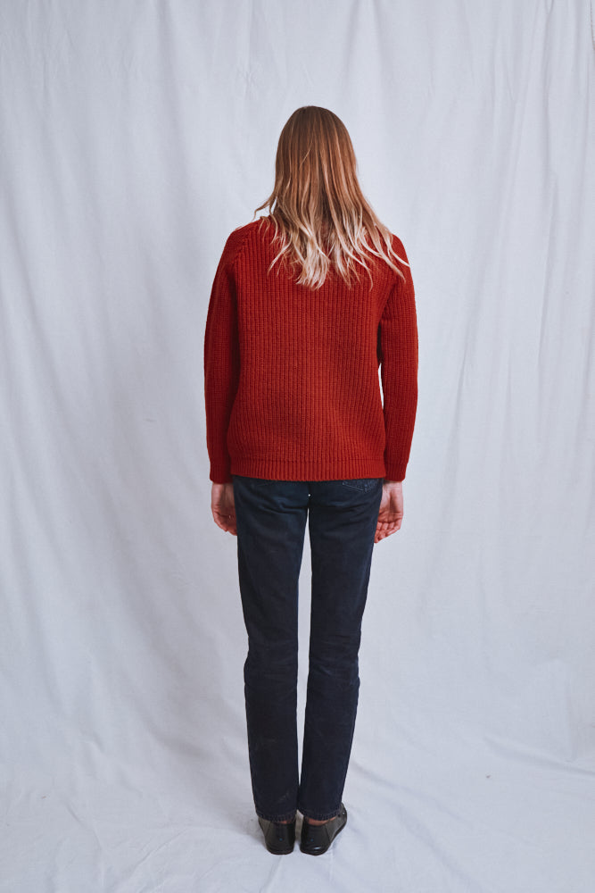 Item #647 - CLAUDE Merino Wool Cardigan - Rust red