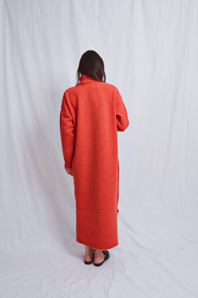 Item #557 - FREYA Knit Dress in Merino Wool - Coral