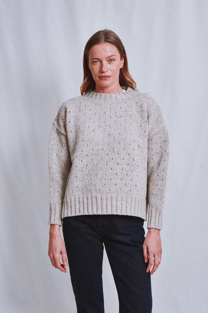 Item #649 - FAUSTINE Open-Weave Sweater in Merino Wool - Beige