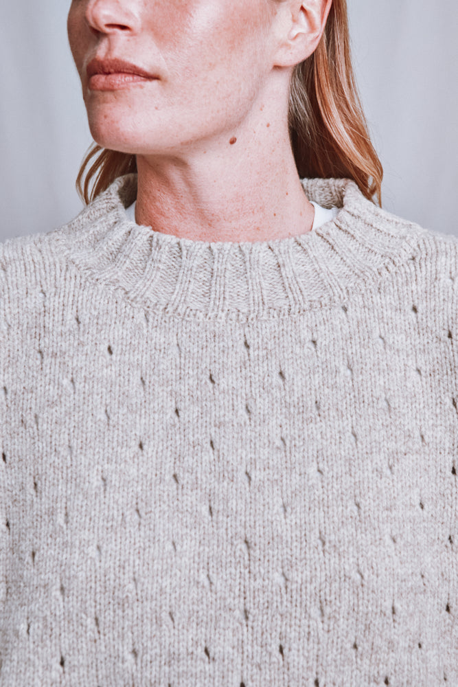 Item #649 - FAUSTINE Open-Weave Sweater in Merino Wool - Beige