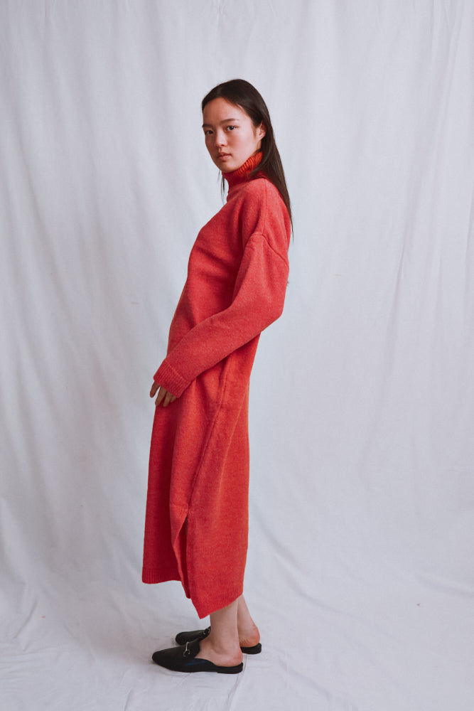 Item #556 - FREYA Knit Dress in Merino Wool - Coral