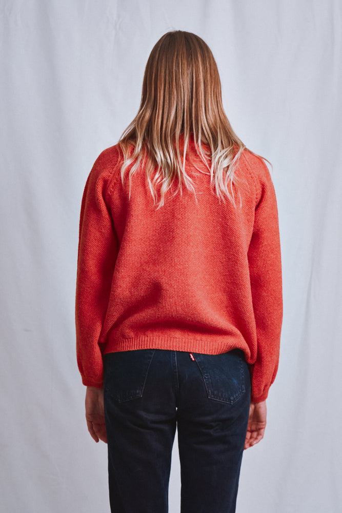 Item #627 - GABY Balloon-Sleeve Cardigan in Merino Wool - Coral