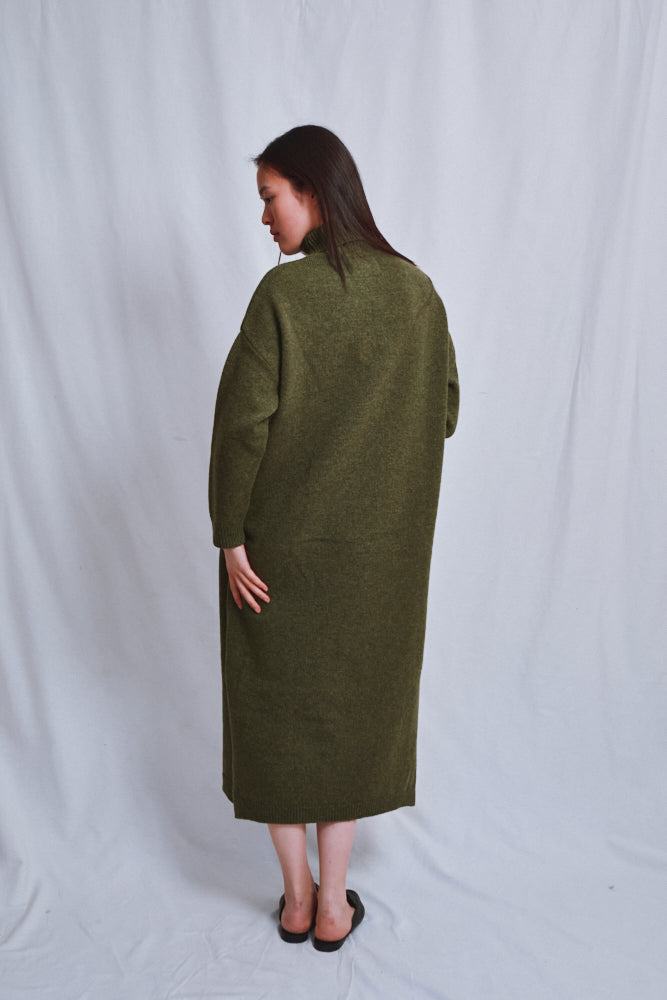 Item #561 - FREYA Knit Dress in Merino Wool - Olive Green