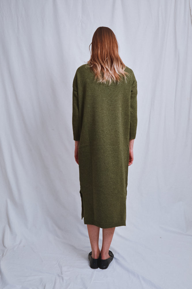 Item #562 - FREYA Knit Dress in Merino Wool - Olive Green