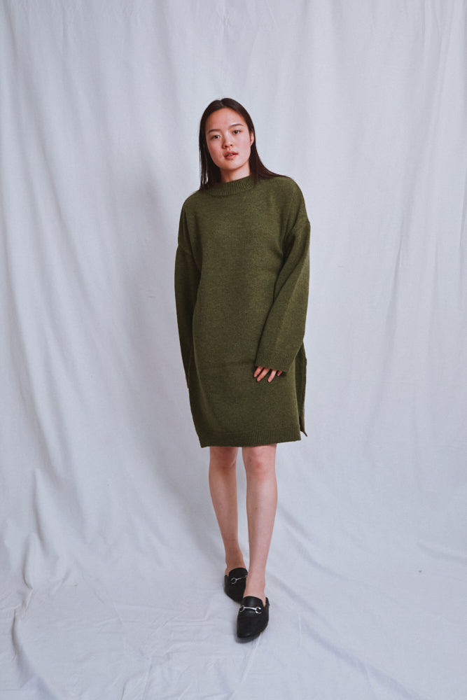 Item #576 - PERRINE Sweater Dress in Merino Wool - Olive Green