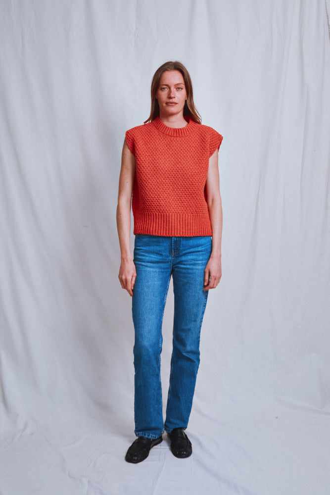 Item #606 - MAIA Sleeveless Sweater in Merino Wool - Coral