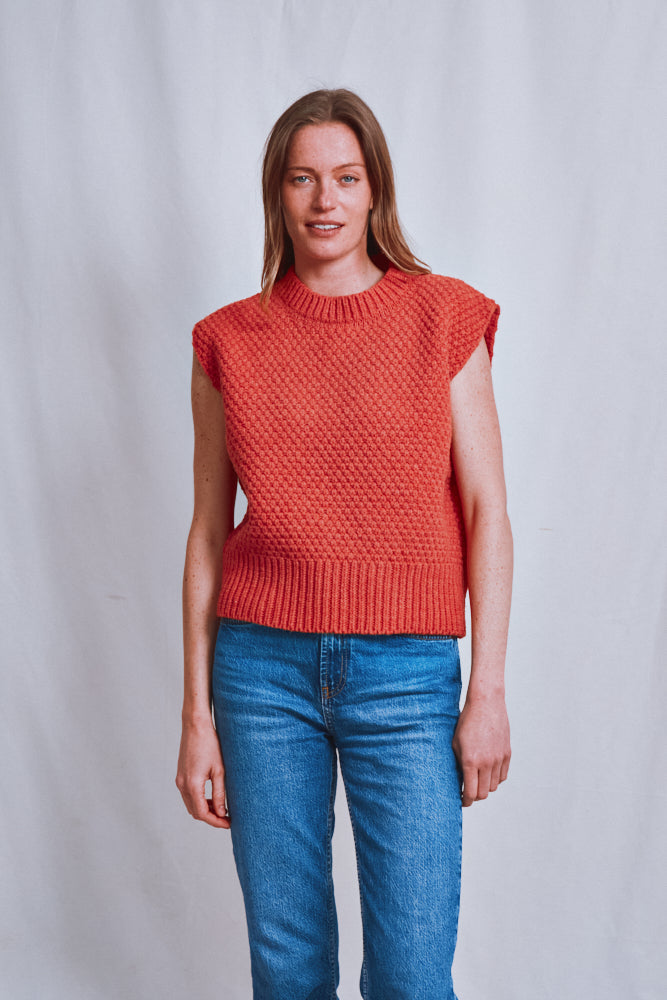 Item #606 - MAIA Sleeveless Sweater in Merino Wool - Coral