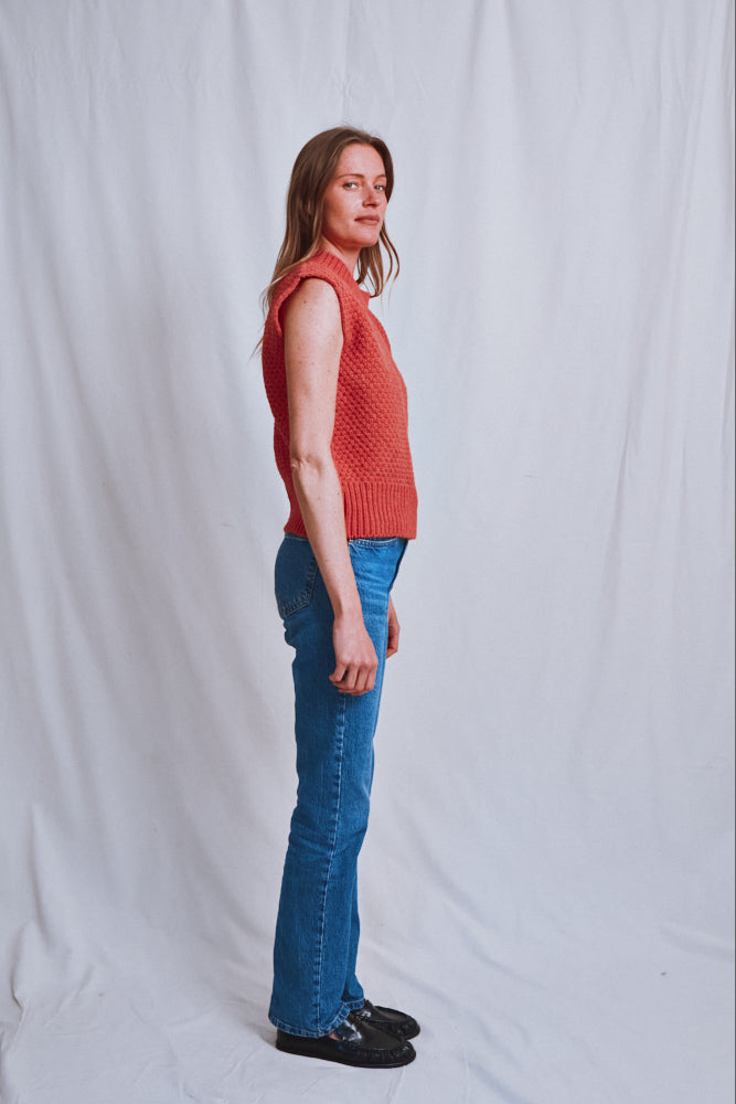 Item #606 - MAIA Sleeveless Sweater in Merino Wool - Coral